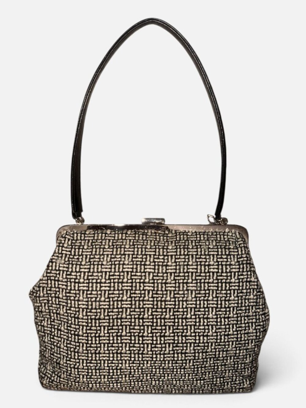 VTG The Sak x Elliott Lucca BowTweed Framed Bag Black Beige Woven Shoulder Bag - Picture 3 of 7